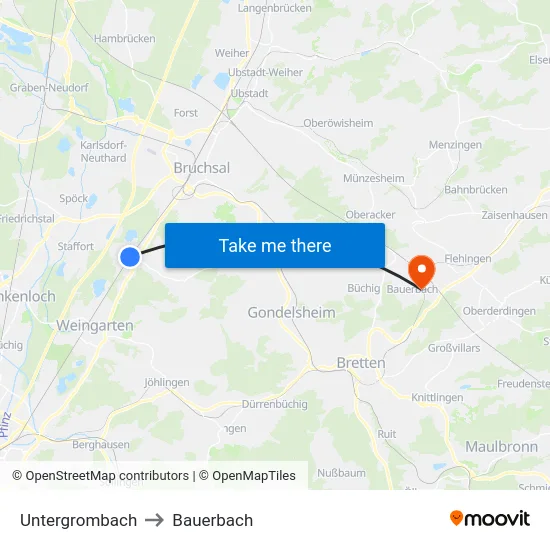 Untergrombach to Bauerbach map