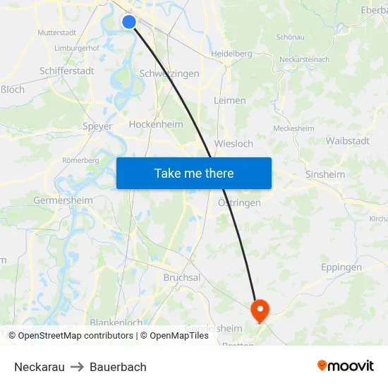 Neckarau to Bauerbach map
