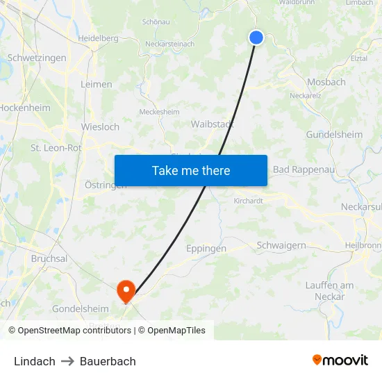 Lindach to Bauerbach map