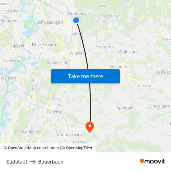 Südstadt to Bauerbach map