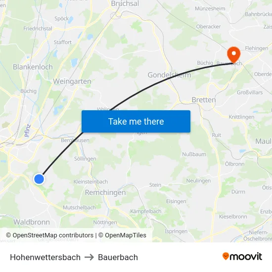 Hohenwettersbach to Bauerbach map