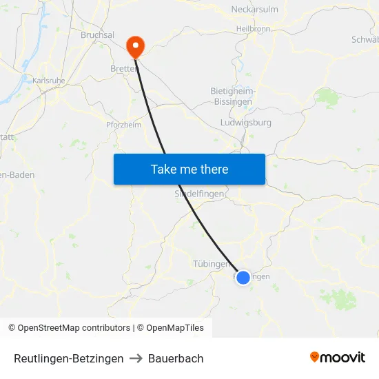 Reutlingen-Betzingen to Bauerbach map