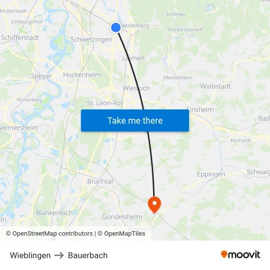 Wieblingen to Bauerbach map