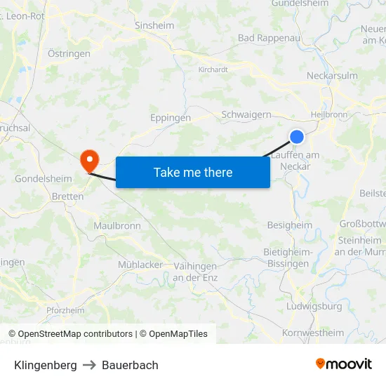 Klingenberg to Bauerbach map