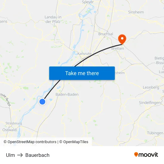 Ulm to Bauerbach map