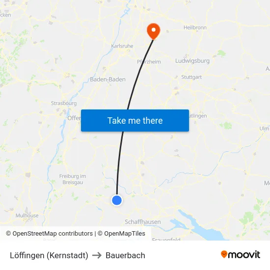 Löffingen (Kernstadt) to Bauerbach map