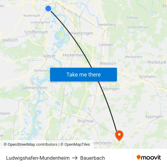 Ludwigshafen-Mundenheim to Bauerbach map