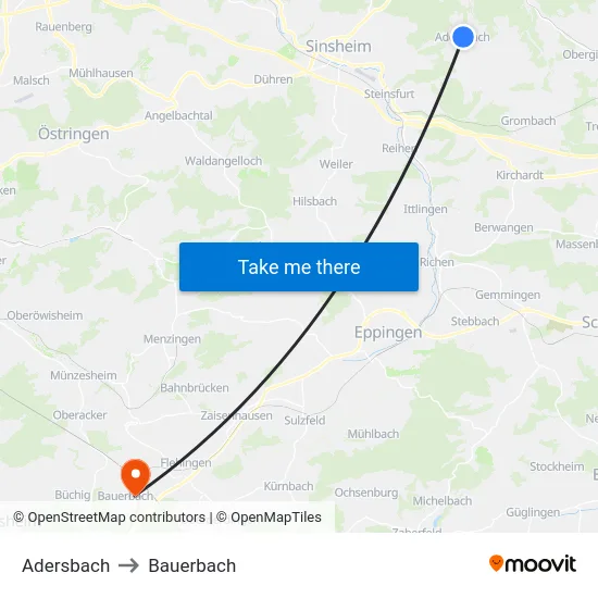 Adersbach to Bauerbach map