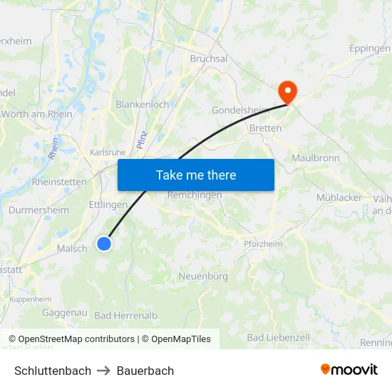 Schluttenbach to Bauerbach map