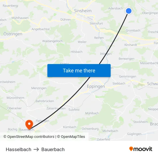 Hasselbach to Bauerbach map