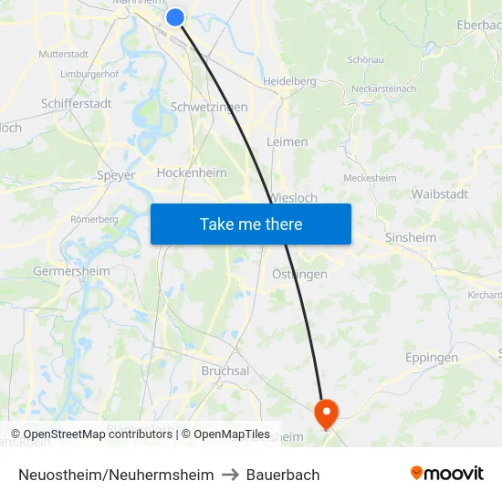 Neuostheim/Neuhermsheim to Bauerbach map