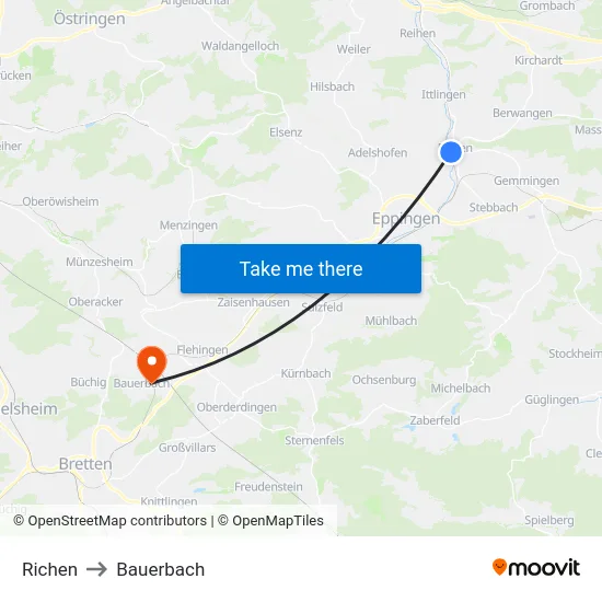 Richen to Bauerbach map