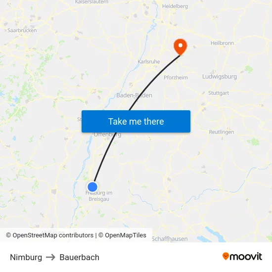 Nimburg to Bauerbach map