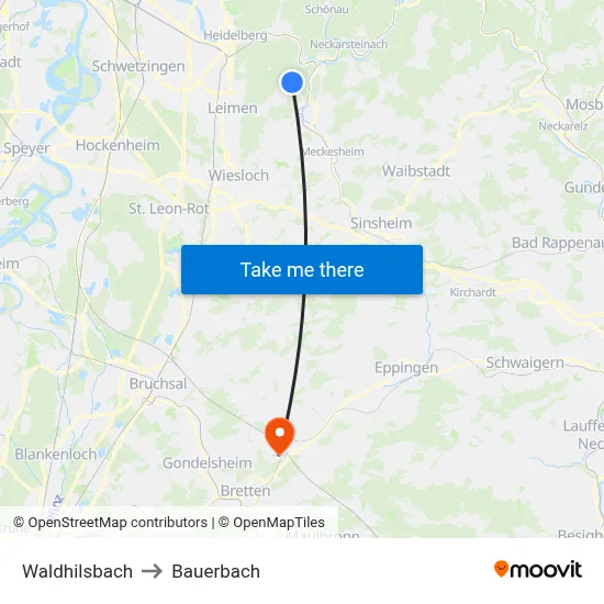 Waldhilsbach to Bauerbach map
