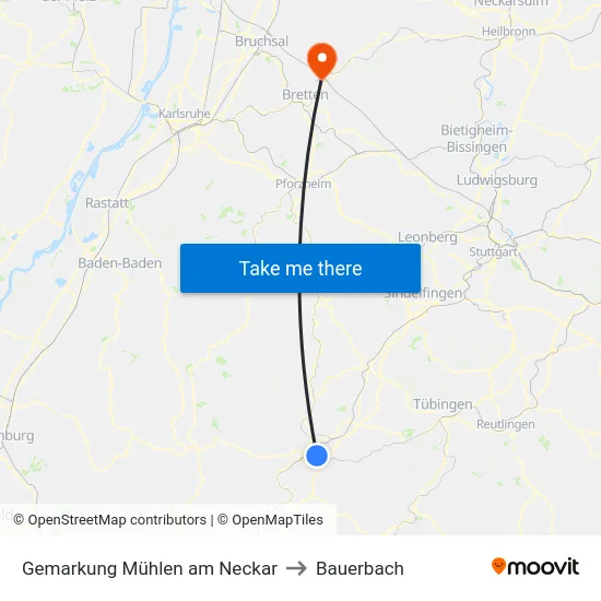 Gemarkung Mühlen am Neckar to Bauerbach map