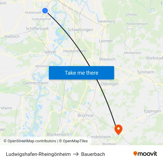 Ludwigshafen-Rheingönheim to Bauerbach map