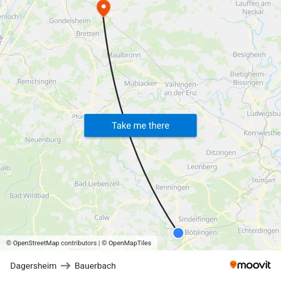 Dagersheim to Bauerbach map