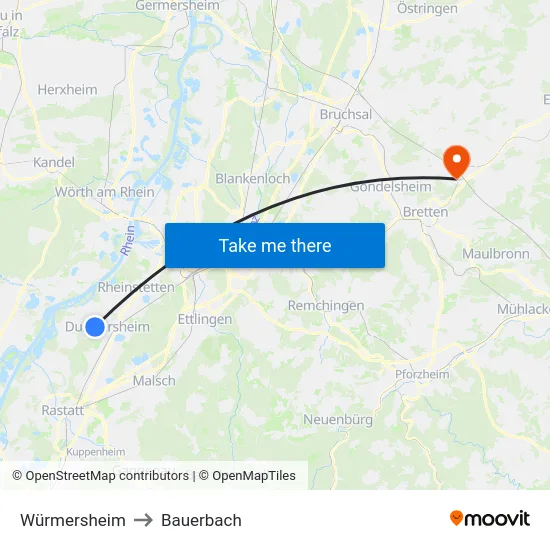 Würmersheim to Bauerbach map