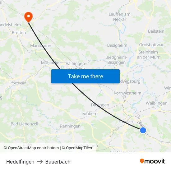 Hedelfingen to Bauerbach map