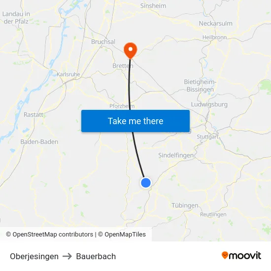 Oberjesingen to Bauerbach map