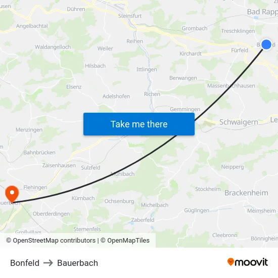 Bonfeld to Bauerbach map