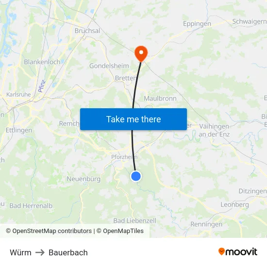 Würm to Bauerbach map