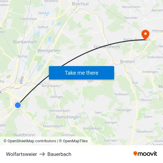 Wolfartsweier to Bauerbach map