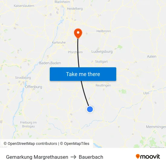 Gemarkung Margrethausen to Bauerbach map