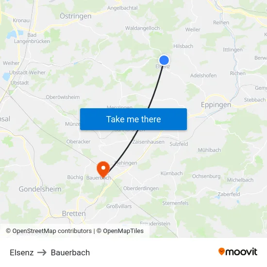 Elsenz to Bauerbach map