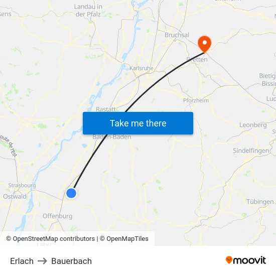Erlach to Bauerbach map