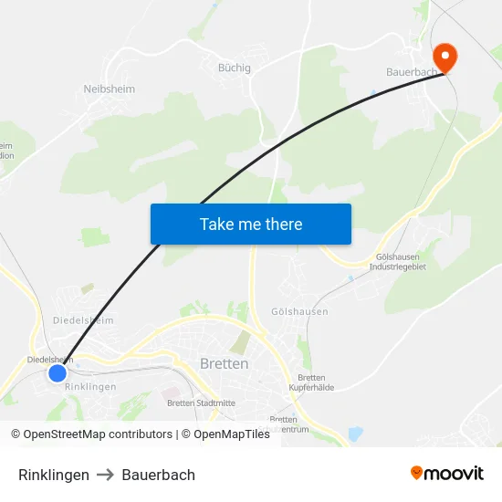 Rinklingen to Bauerbach map