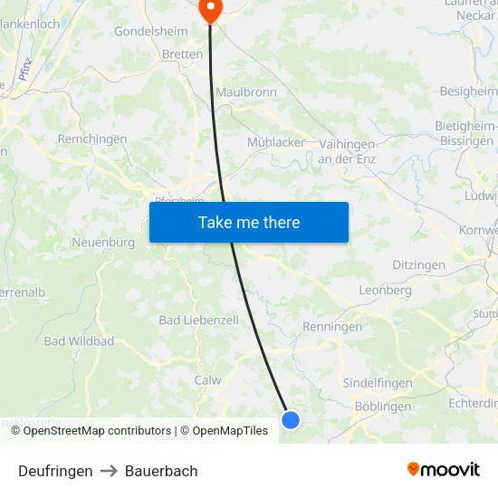 Deufringen to Bauerbach map