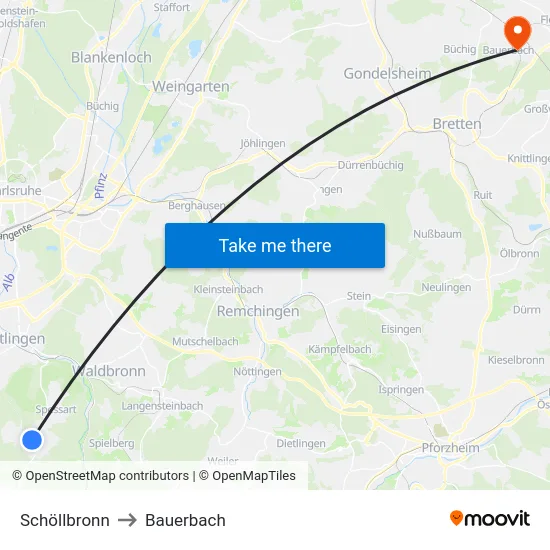 Schöllbronn to Bauerbach map