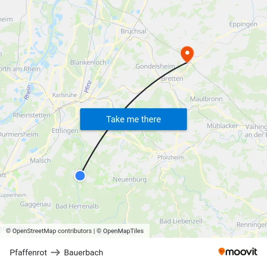 Pfaffenrot to Bauerbach map