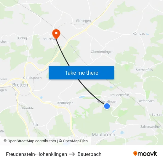 Freudenstein-Hohenklingen to Bauerbach map