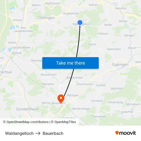 Waldangelloch to Bauerbach map