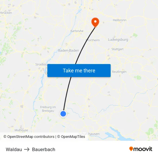 Waldau to Bauerbach map