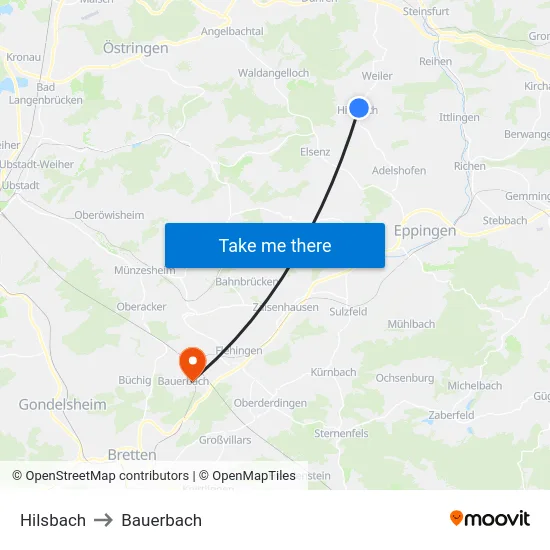 Hilsbach to Bauerbach map