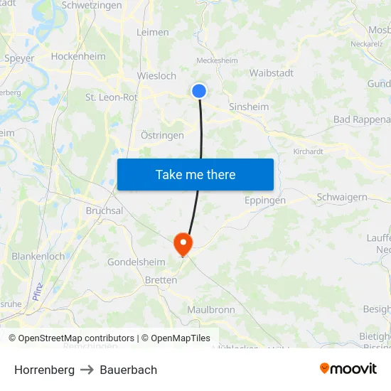 Horrenberg to Bauerbach map