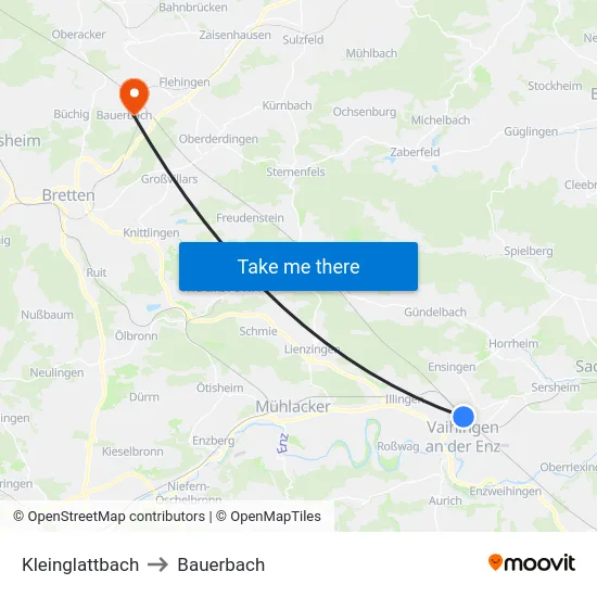Kleinglattbach to Bauerbach map