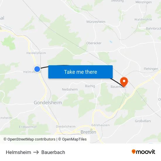 Helmsheim to Bauerbach map