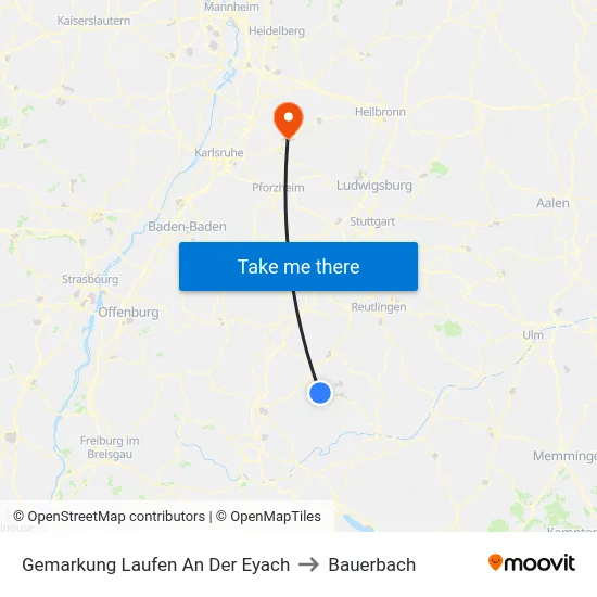 Gemarkung Laufen An Der Eyach to Bauerbach map