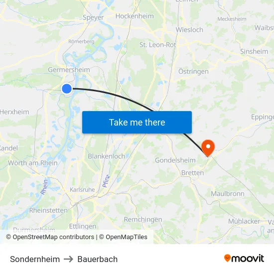 Sondernheim to Bauerbach map