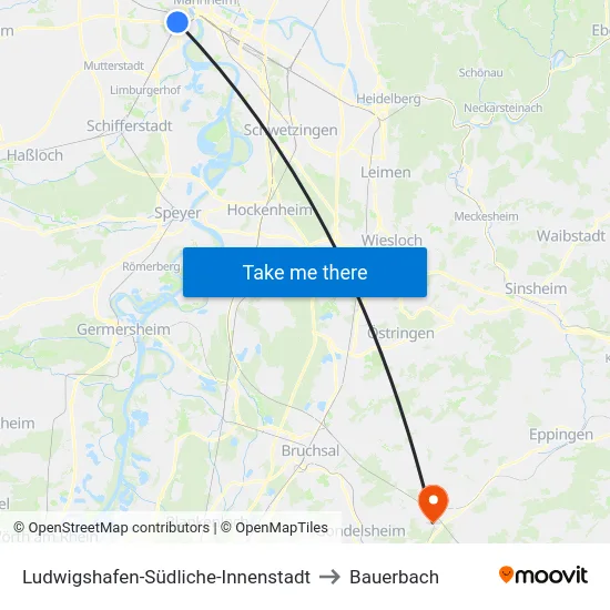 Ludwigshafen-Südliche-Innenstadt to Bauerbach map