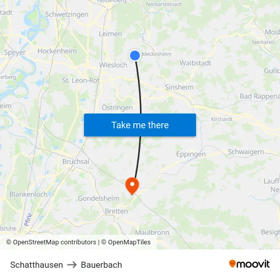 Schatthausen to Bauerbach map