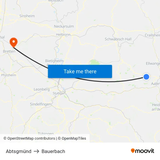 Abtsgmünd to Bauerbach map