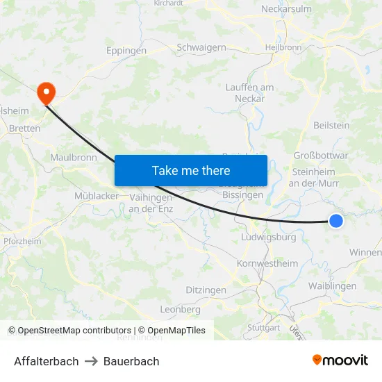 Affalterbach to Bauerbach map