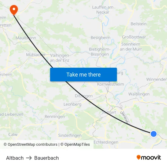 Altbach to Bauerbach map