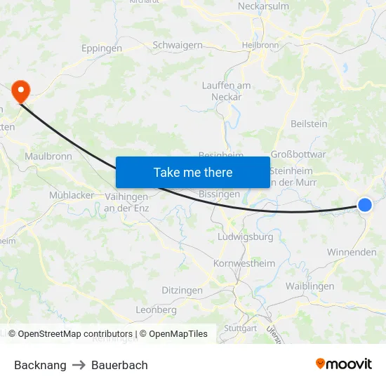 Backnang to Bauerbach map