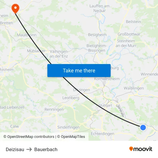 Deizisau to Bauerbach map
